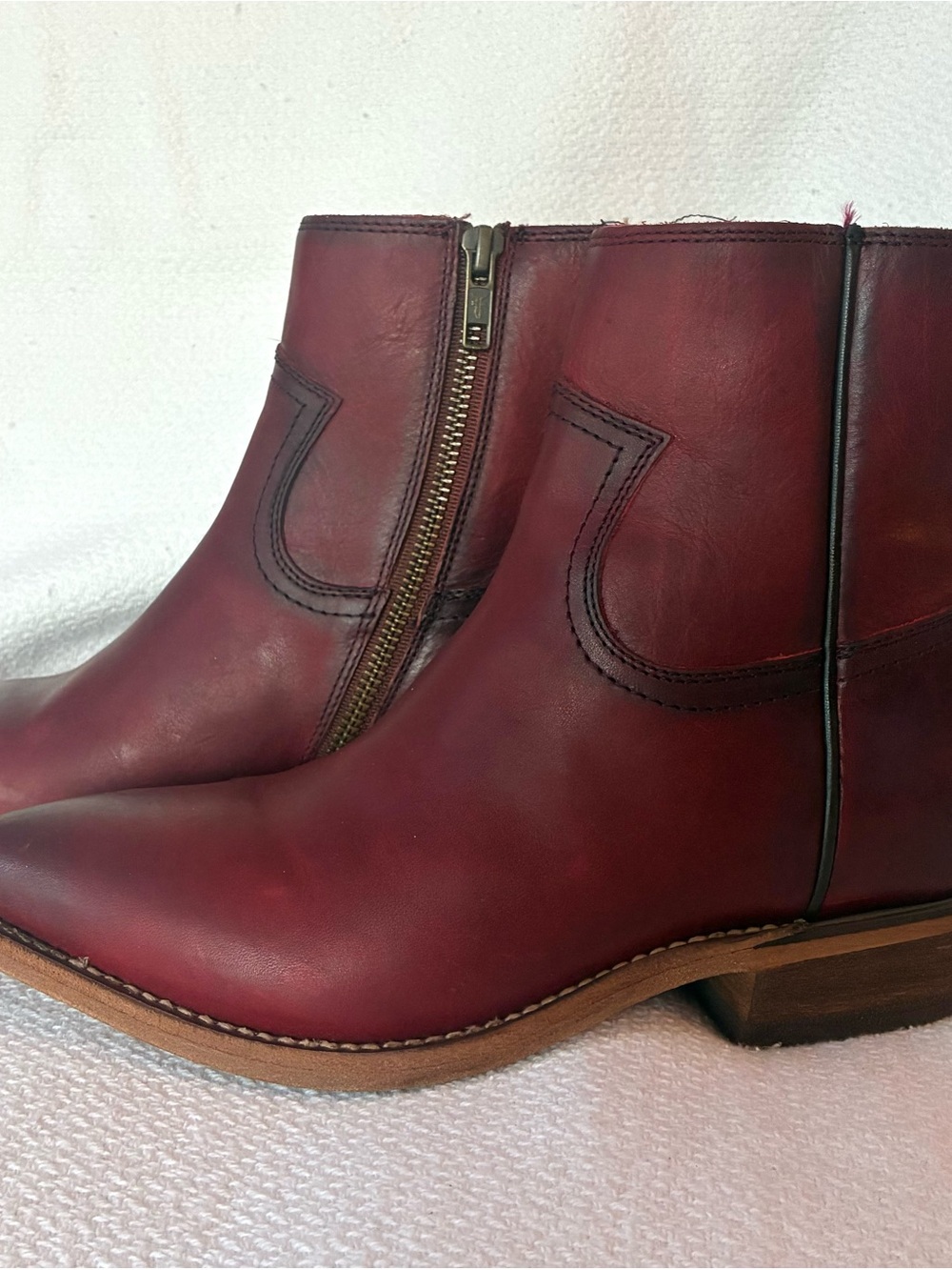Frye Burgundy Leather Zip Ankle Booties